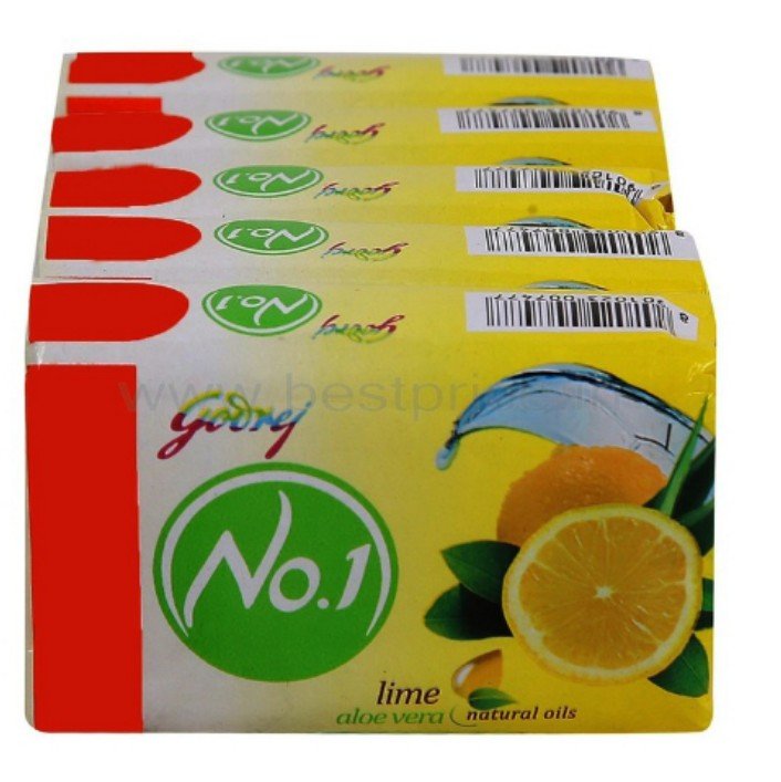 गोदरेज नींबू 100ग्राx5 पीस      Godreg No. 01 Lime & Aloe Vera Soap Pack of 04 Piece 125 Gm Each