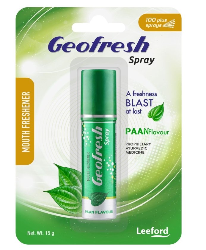 जिओ फ्रेश आयुर्वेदिक माउथ स्प्रे पान फ्लेवर 15ग्राम (Geofresh Ayurvedic Paan Flavour Mouth Freshener Spray)