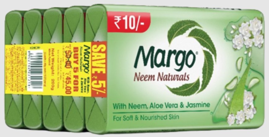 मार्गो नीम जैस्मीन 10/- (Margo Neem Naturals with Neem, Aloe Vera & Jasmine 40g Set of 5 - 200g