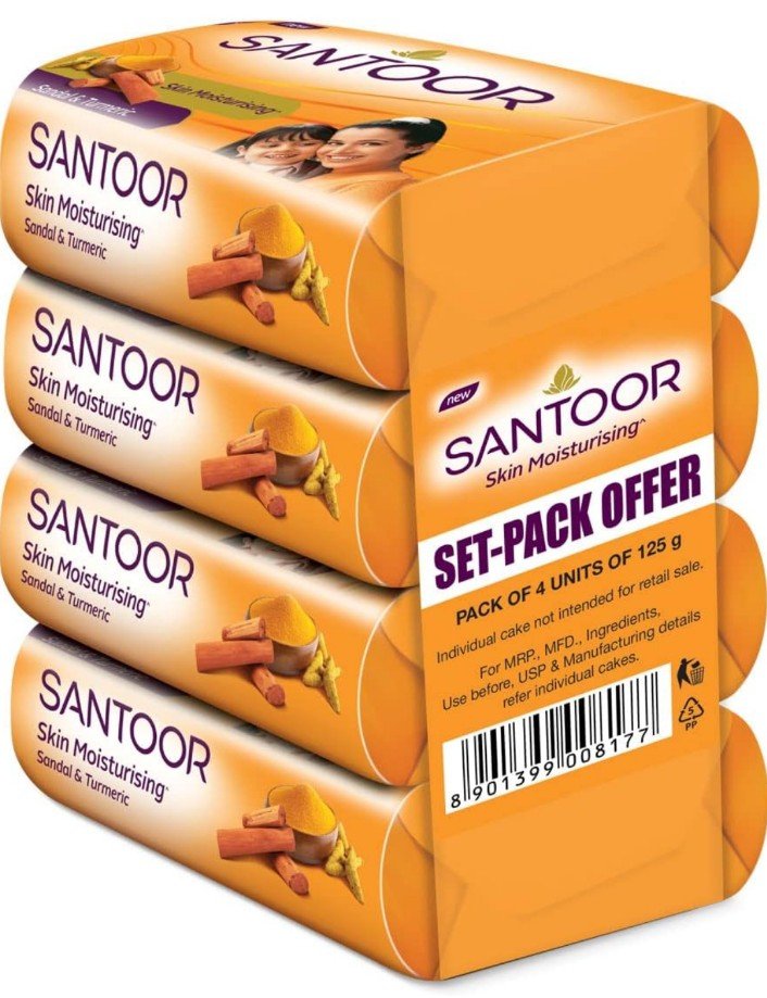 संतूर हल्दीचन्दन100ग्राx4 पीस ( Santoor Sandal Turmeric Soap 100 Gram x 4))