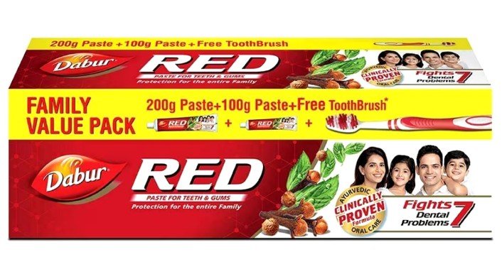 डाबर रेड पेस्ट फैमिली वैल्यू पैक 300ग्राम (Dabur Red Toothpaste 300 Gm+Brush Free)