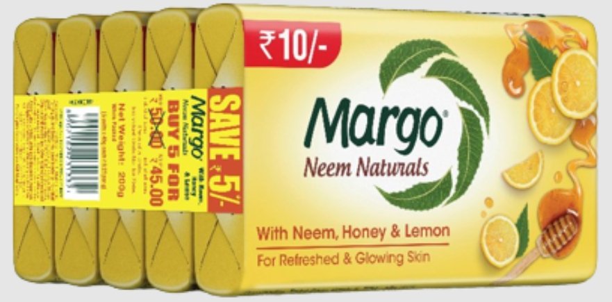 मार्गो नीम हनी लेमन ₹10/-(Margo Neem Naturals with Neem, Honey & Lemon 40g Set of 5 - 200g